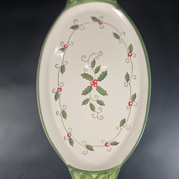 Temp-Tations Holiday Christmas Cardinal Holly Berries Oval Serving Tray/Platter - Picture 2 of 9